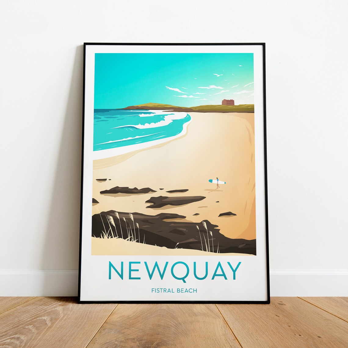 Newquay Fistral Beach Cornwall Surfer and Turquoise Waves Poster - Image 2