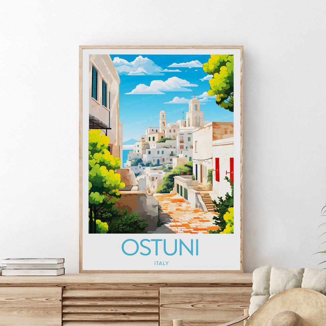 Ostuni Whitewashed Hilltop Old Town Italy Summer Travel Poster - Image 2