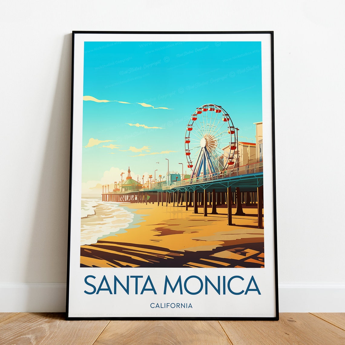Classic Santa Monica California Pier Ferris Wheel Beach Poster - Image 2