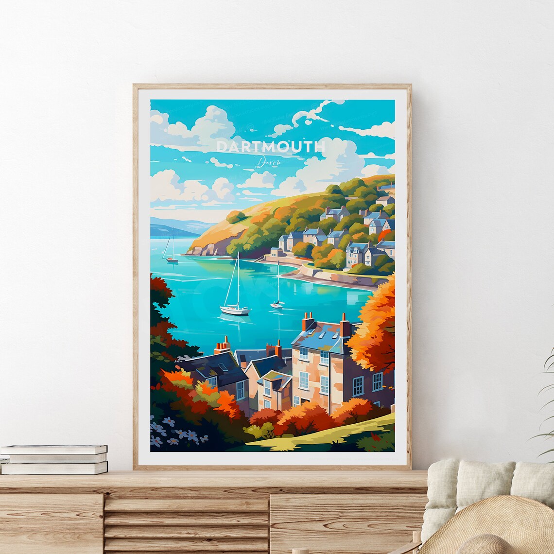 Dartmouth Devon Harbor Town Sailboats England Coast Travel Poster
