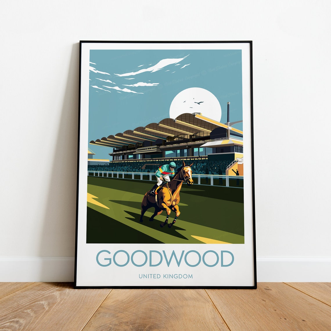 Goodwood Racecourse Grandstand Horse Racing Moonlit Scene Poster