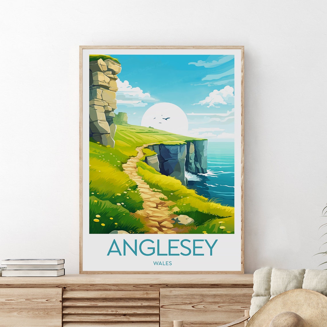 Anglesey Wales Coastal Cliffs Sea Stacks Path Scenic Travel Poster - Image 2