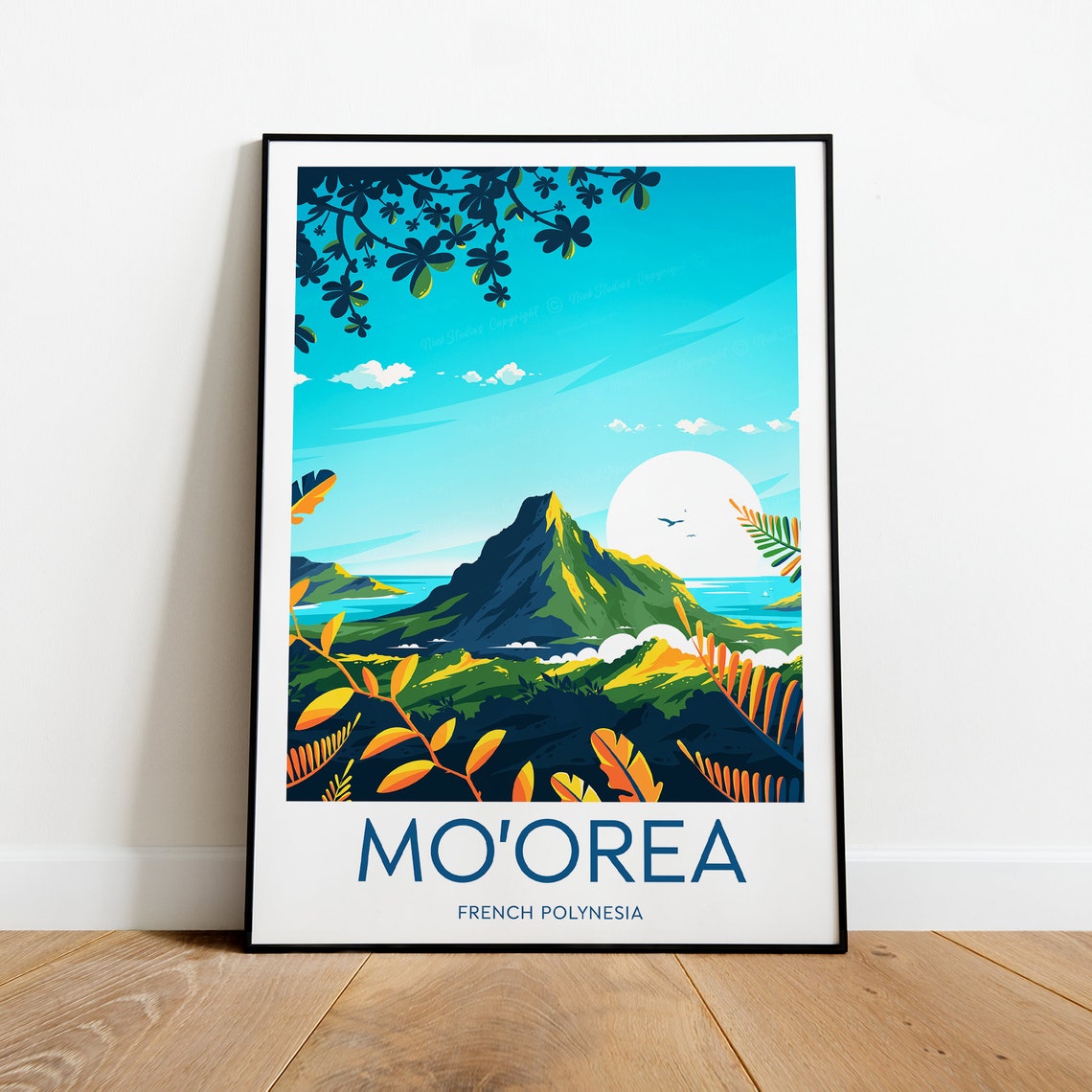 Moorea French Polynesia Tropical Peak Sunset Lagoon Travel Poster