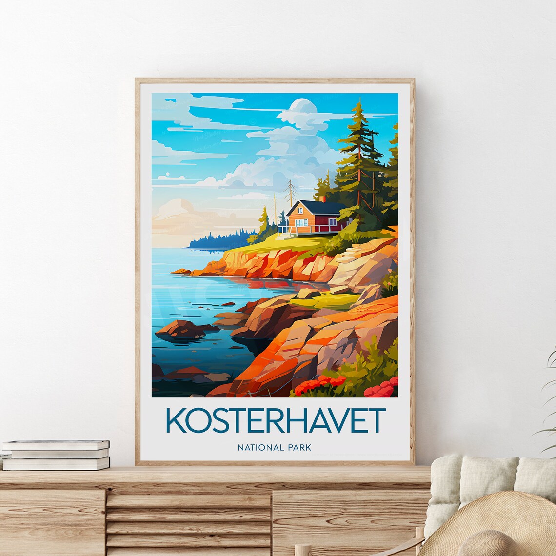 Kosterhavet National Park Rocky Coast Red Cabin Travel Poster