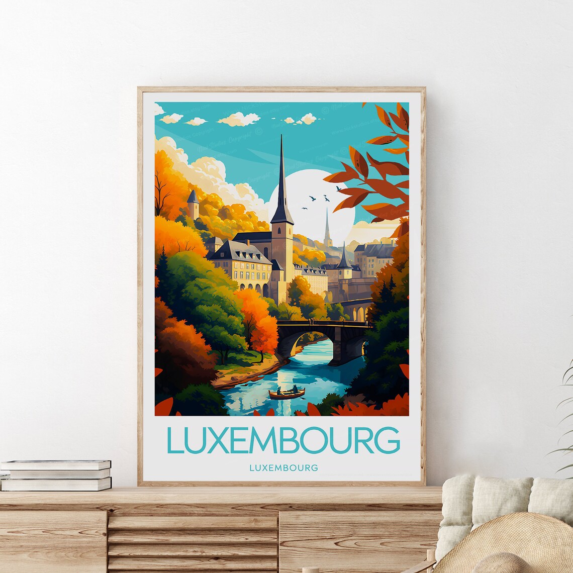 Luxembourg City Autumn Old Town Riverside Bridge Travel Poster - Image 2