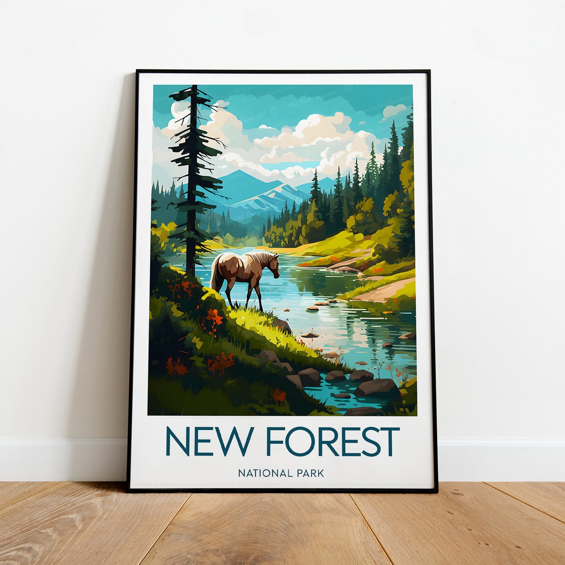 New Forest Horse Drinking Stream Summer Meadow England Travel Poster - Image 2