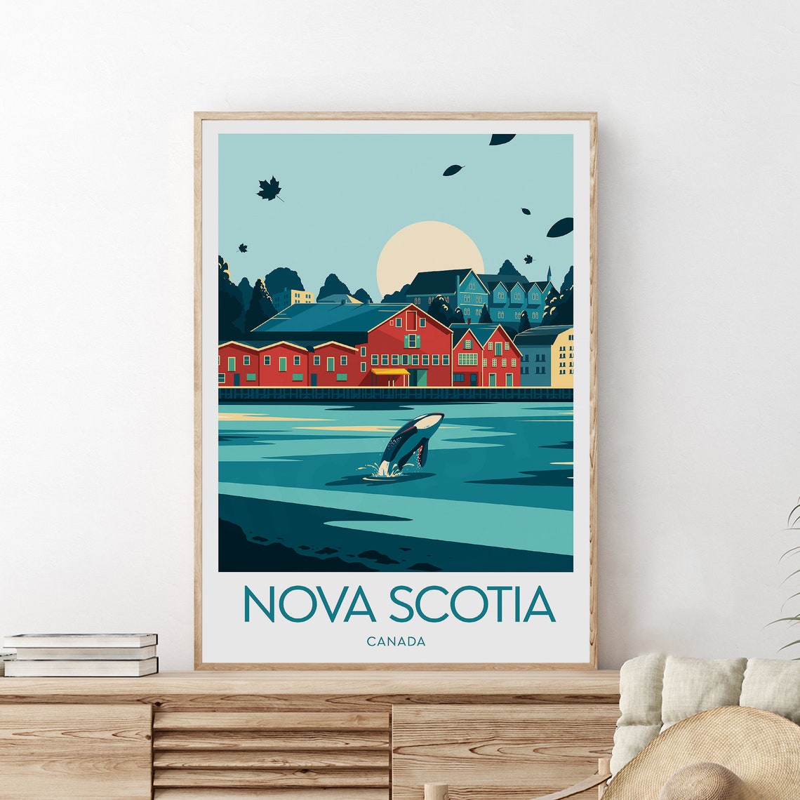 Nova Scotia Canada Waterfront Whale Harbor Town Travel Poster