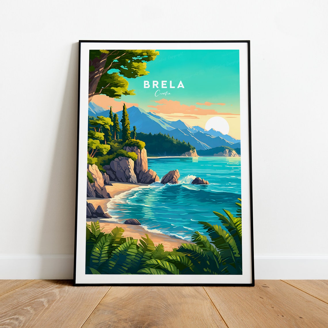 Brela Croatia Rocky Cove Turquoise Beach Pine Cliffs View Poster - Image 2