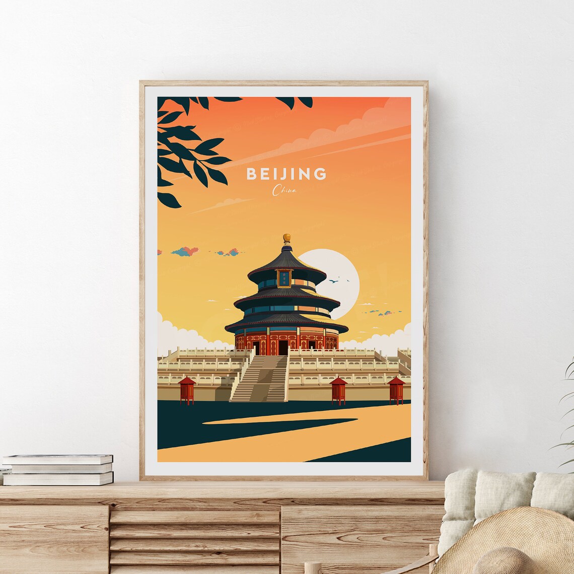 Beijing China Temple of Heaven Sunset Golden Glow Travel Poster - Image 2