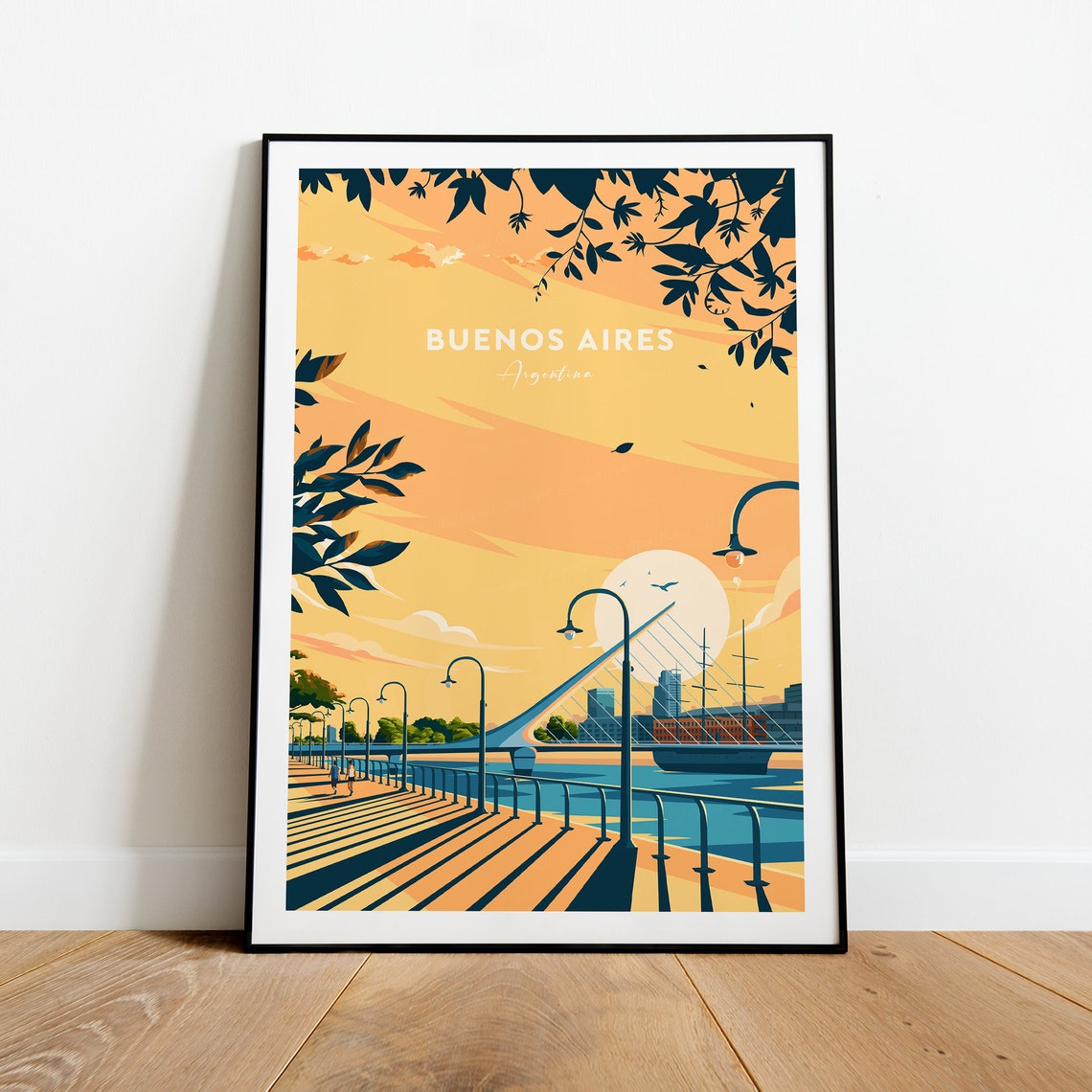 Buenos Aires Argentina Womens Bridge Sunset Boardwalk Travel Poster - Image 2