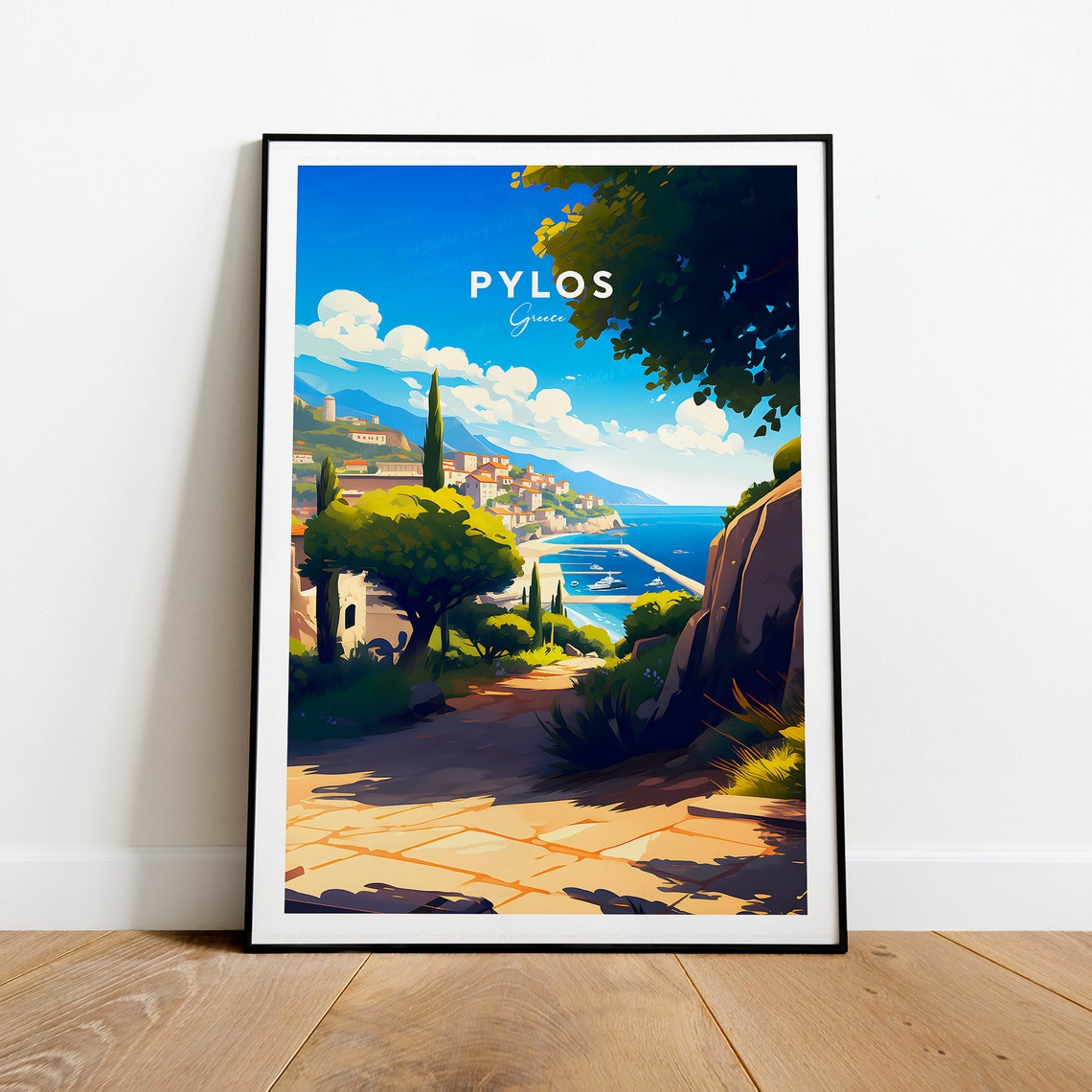 Pylos Greece Hilltop Path Above the Bay Vintage Travel Poster - Image 2