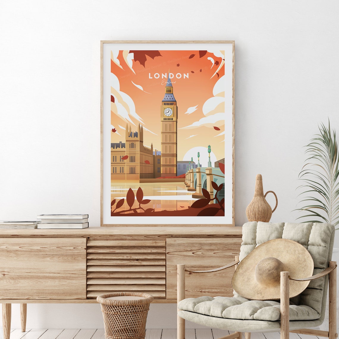 London England Big Ben Autumn Sunset Westminster Riverside Poster