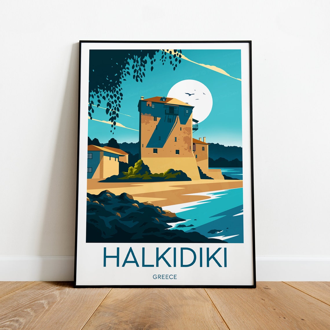 Halkidiki Seaside Tower Turquoise Water Sandy Beach Greece Poster - Image 2