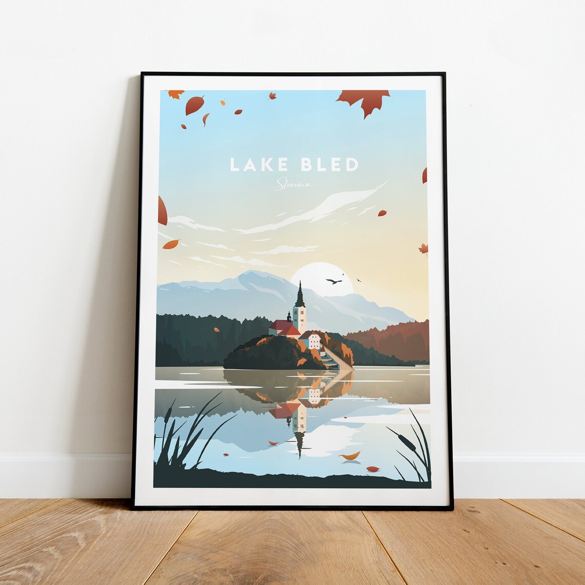 Lake Bled Island Church Autumn Leaves Reflection Travel Poster - Image 2
