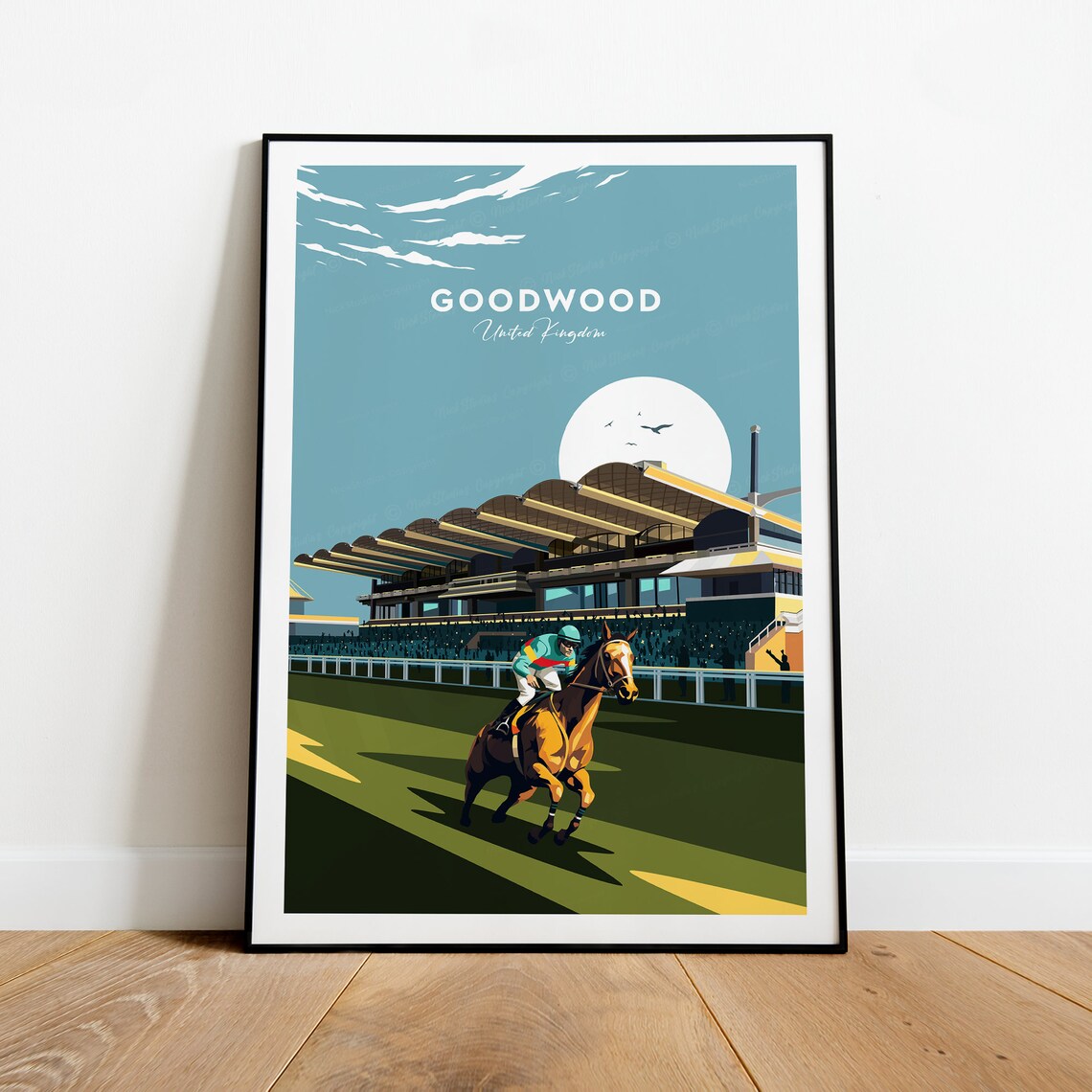 Goodwood Racecourse Horse Racing Sunset Action Scene Poster UK - Image 2