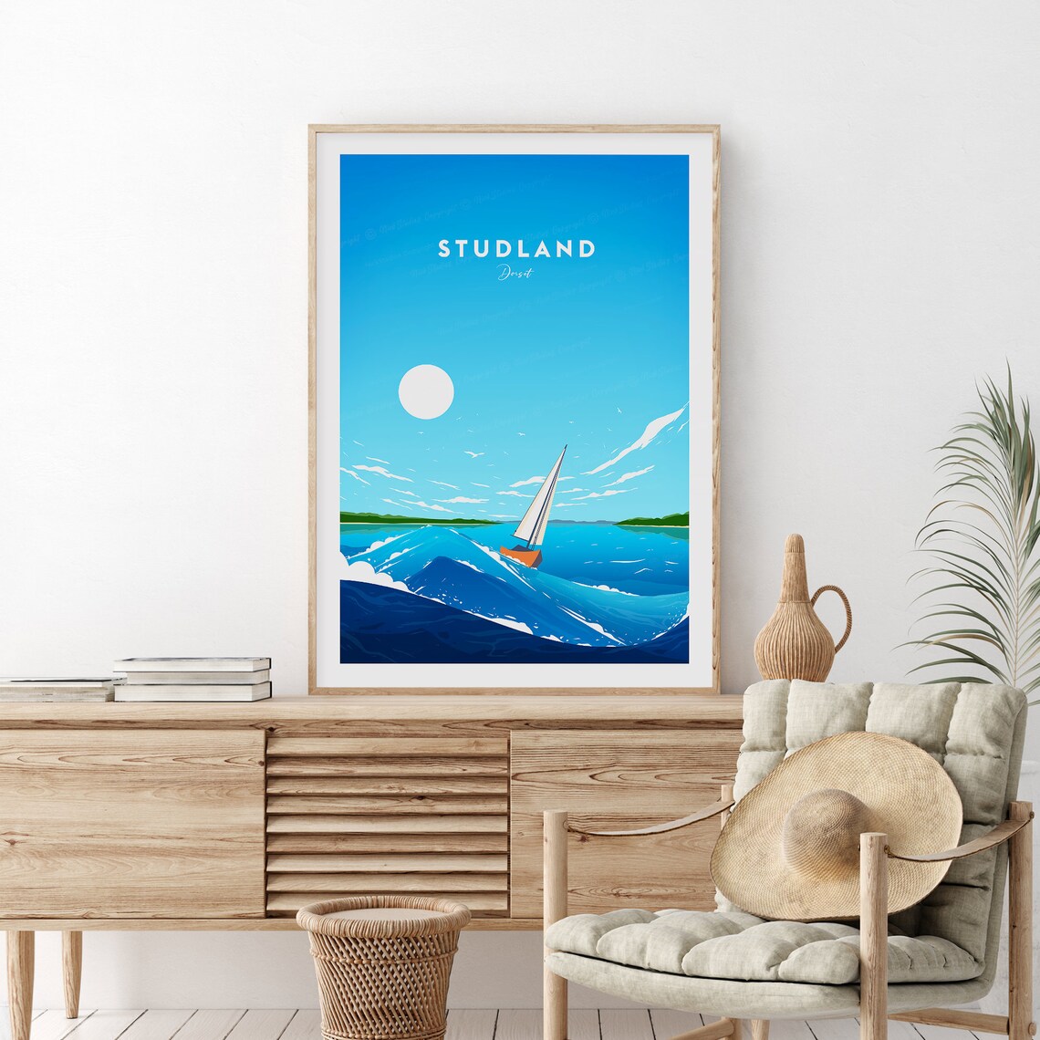 Studland Dorset Sailboat Cresting Bright Blue Sea Travel Poster - Image 2