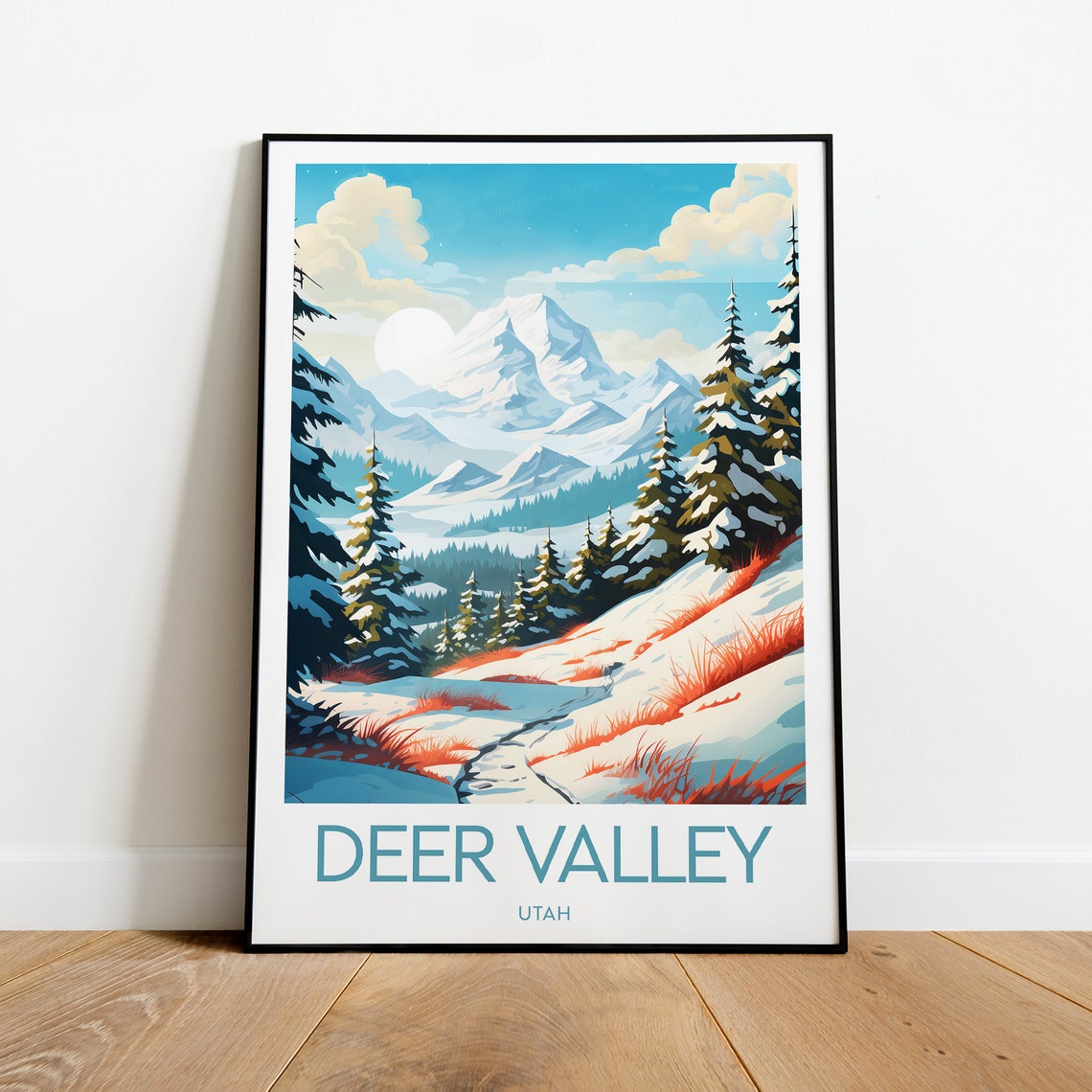 Deer Valley Utah Snowy Mountain Ski Resort Winter Travel Poster - Image 2
