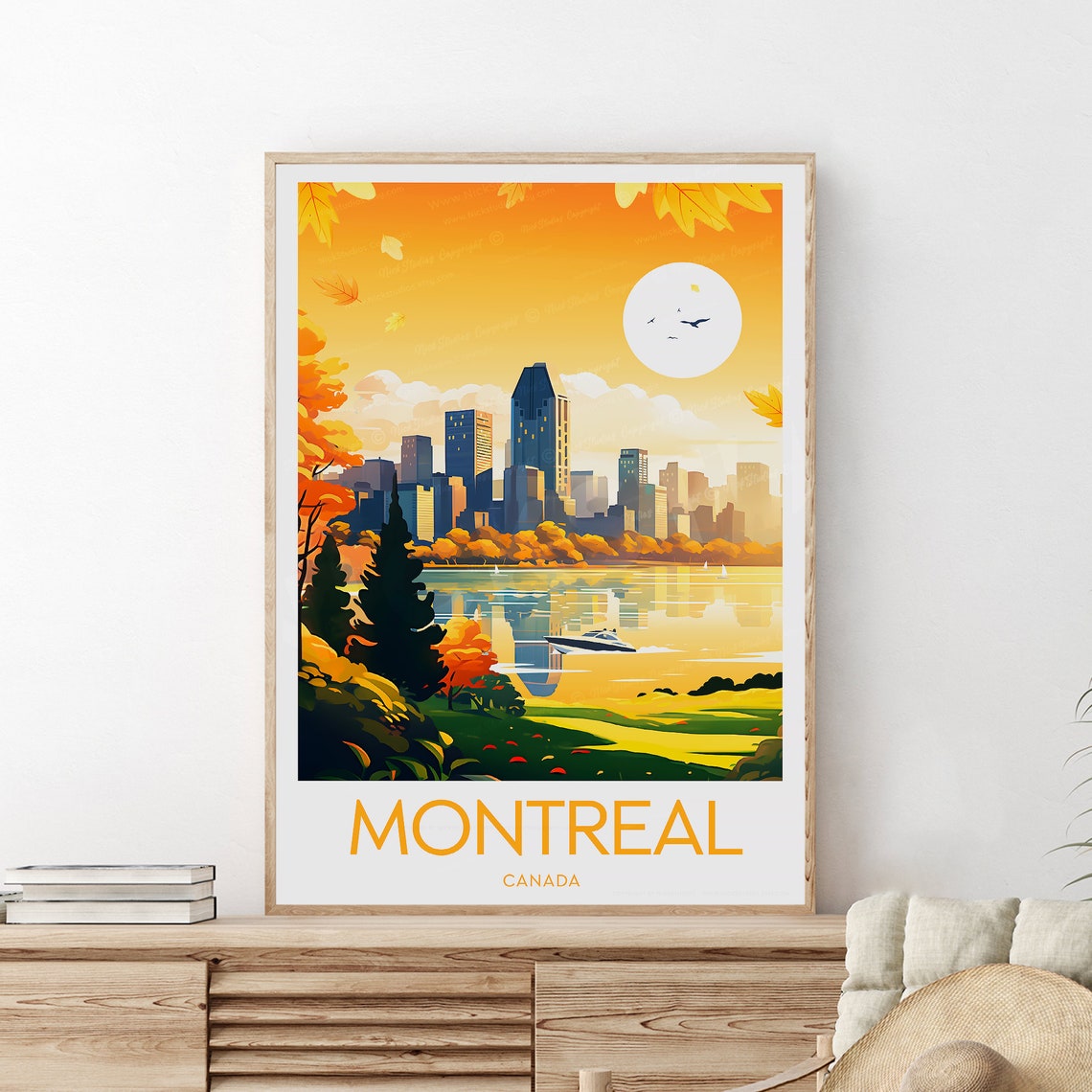Montreal Autumn Skyline Reflected in the St Lawrence River Poster