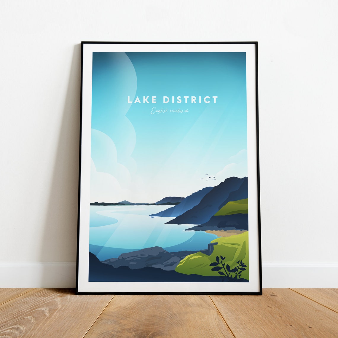Lake District England Minimalist Mountain Lake Blue Travel Poster - Image 2
