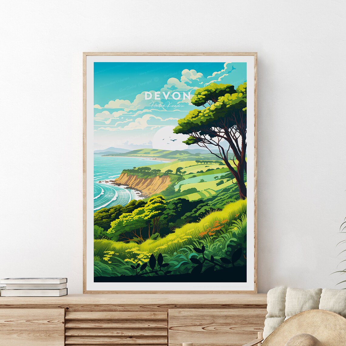 Devon United Kingdom Green Cliffs Coastline English Travel Poster