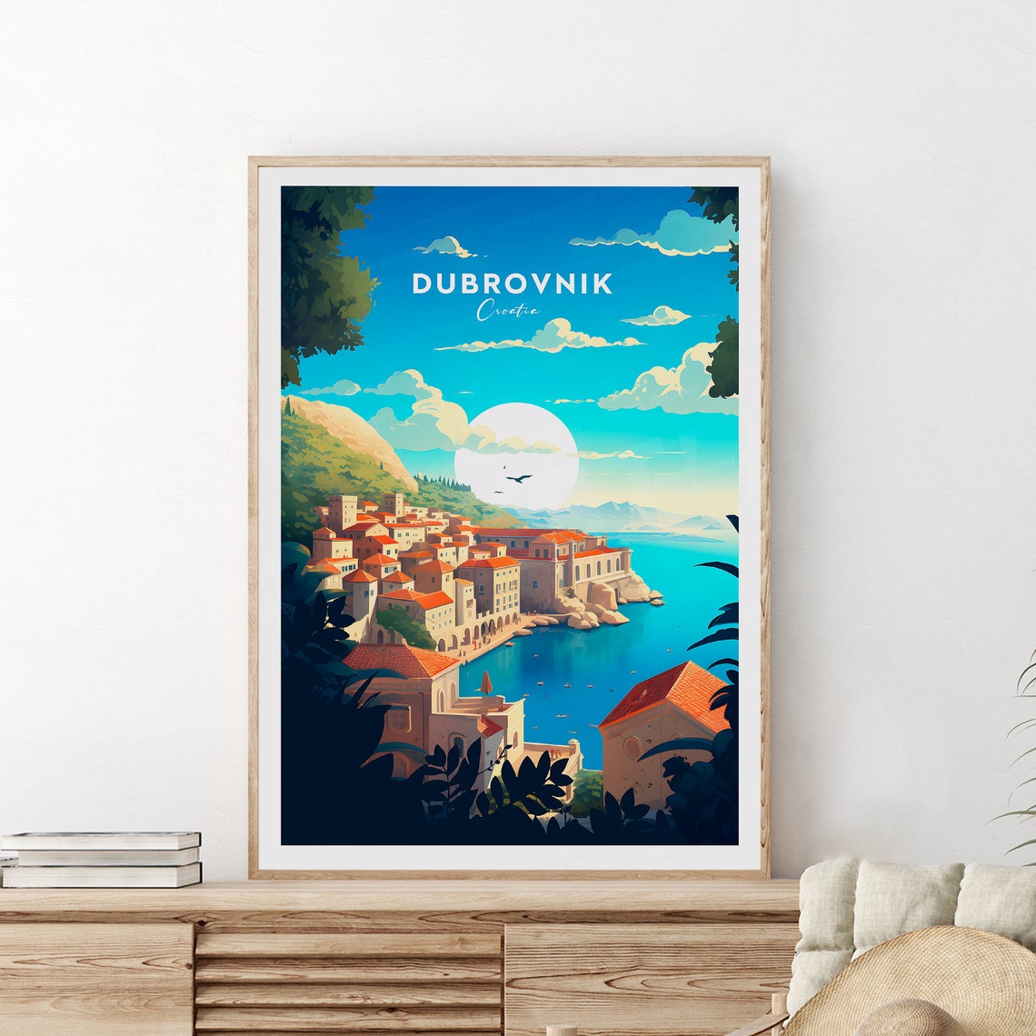 Dubrovnik Croatia Red Rooftop Old Town Sunny Seaside View Poster