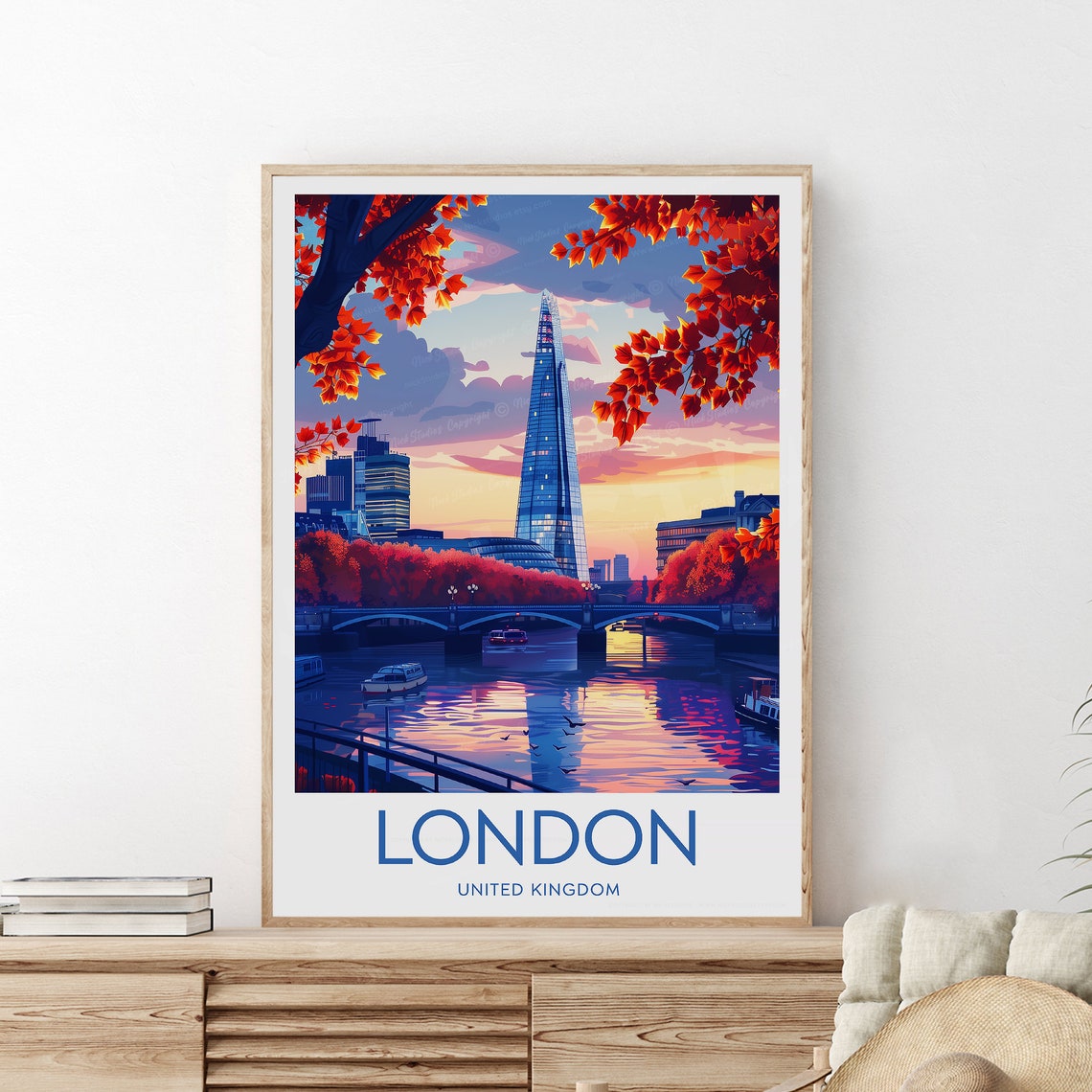 London The Shard Autumn Sunset Riverside Evening Scene Poster - Image 2