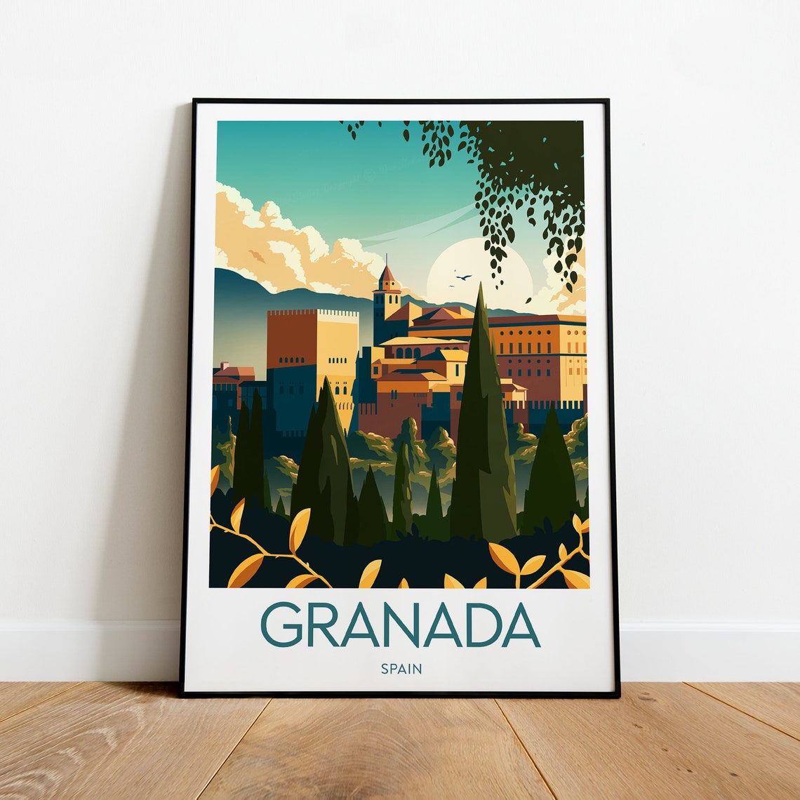 Granada Spain Alhambra Palace Sunset Moorish Architecture Poster