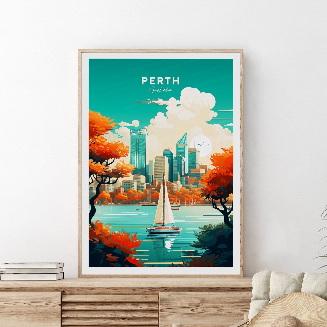 Perth City Skyline across the Swan River at Golden Hour Poster - Image 2