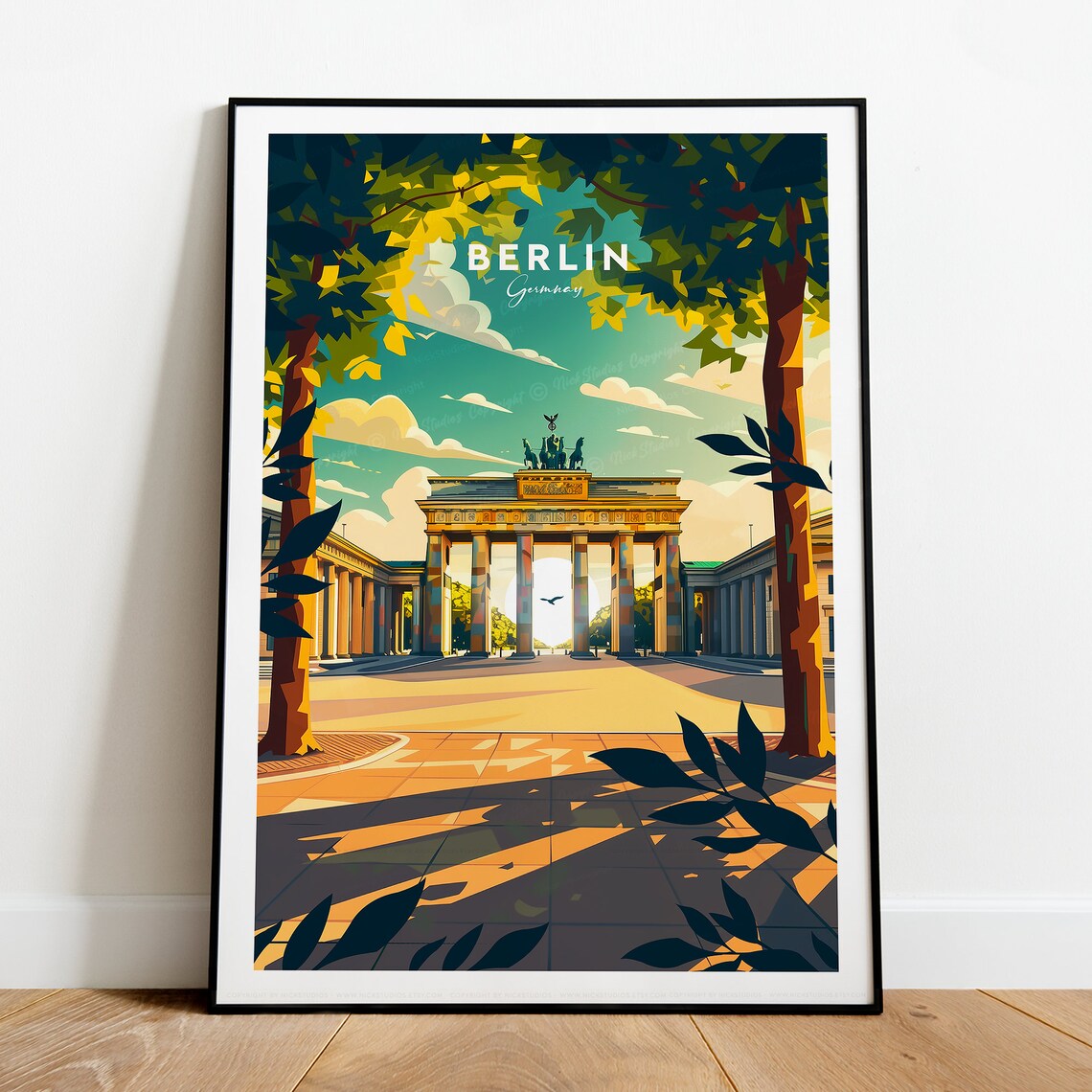Berlin Germany Brandenburg Gate Golden Light Vintage Travel Poster