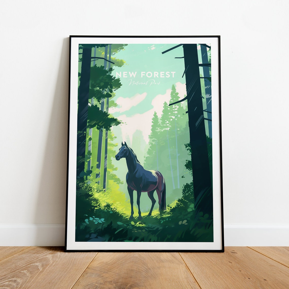 New Forest National Park Horse in the Mist Vintage Travel Poster