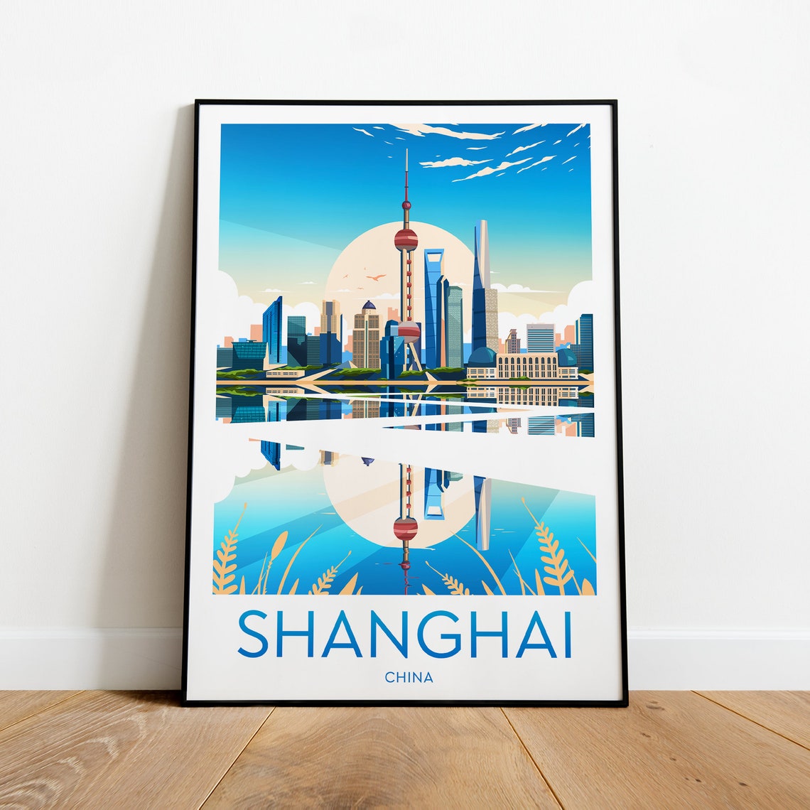 Shanghai China Skyline Oriental Pearl Tower Reflection Poster - Image 2