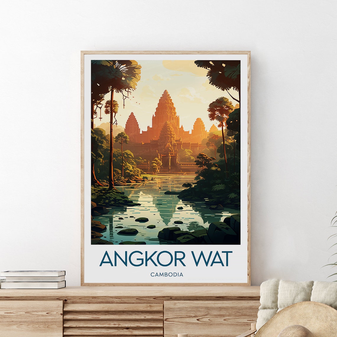 Angkor Wat Cambodia Temple Sunrise Moat Reflection Travel Poster
