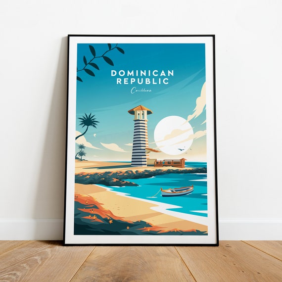 Dominican Republic Caribbean Lighthouse Beach Sail Boat Poster