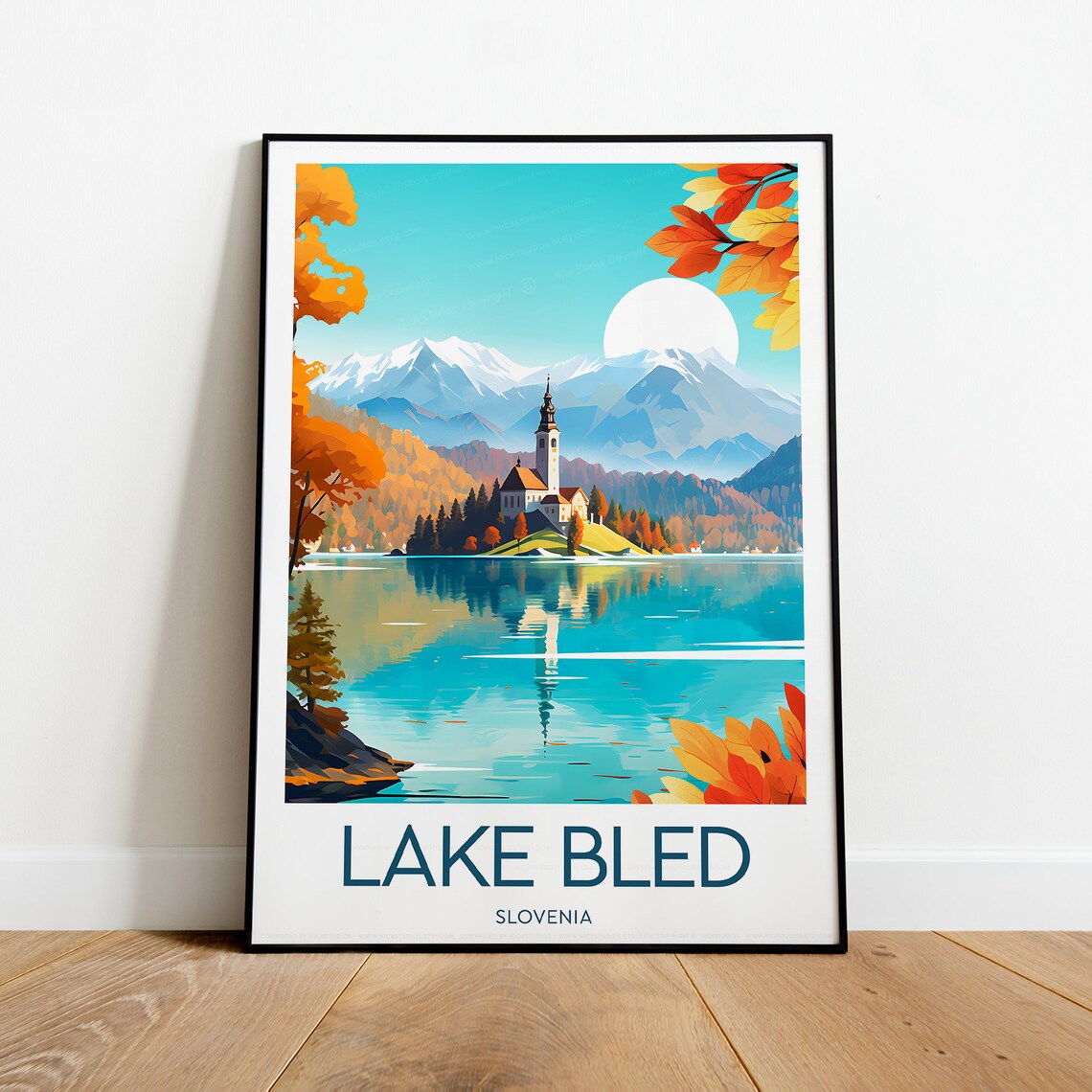 Lake Bled Slovenia Island Church Autumn Alpine Lake Travel Poster - Image 2