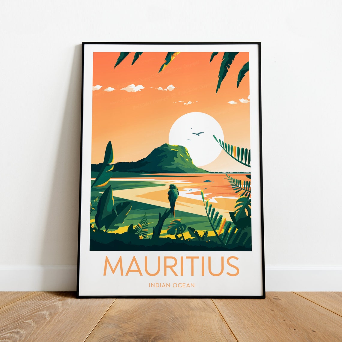 Mauritius Indian Ocean Sunset Beach Island Palm Travel Poster - Image 2