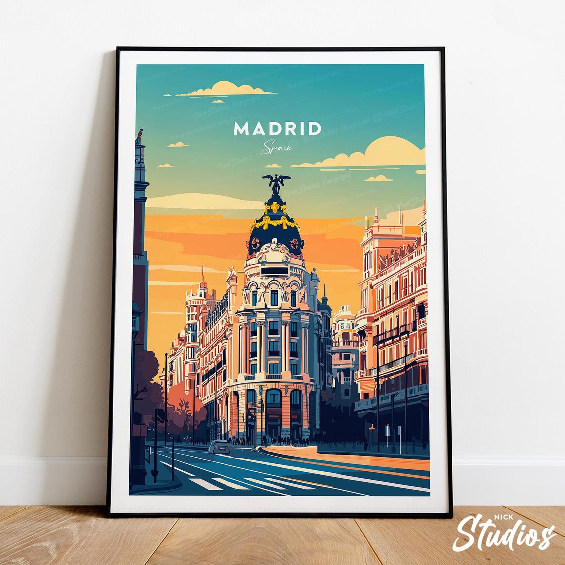 Madrid Metropolis Building Sunset Vintage Travel Poster Decor