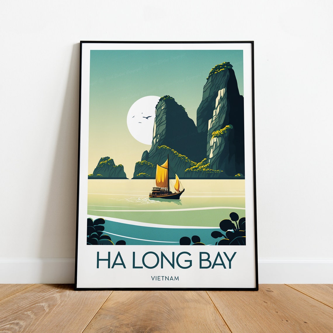 Ha Long Bay Vietnam Limestone Karst Junk Boat Scene View Poster