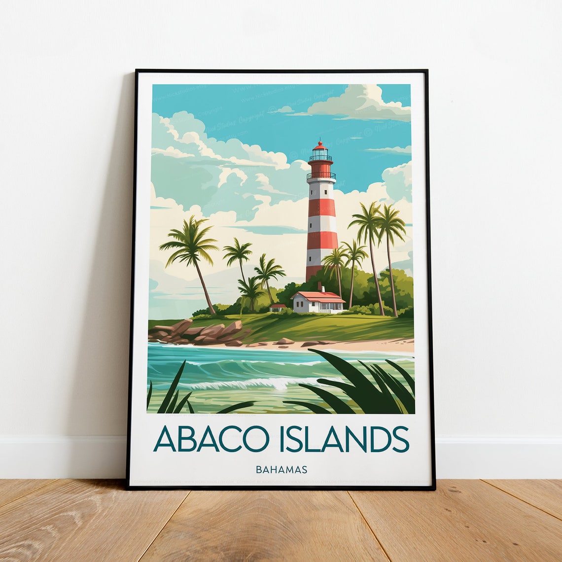 Scenic Abaco Islands Bahamas Striped Lighthouse Palm Tree Poster