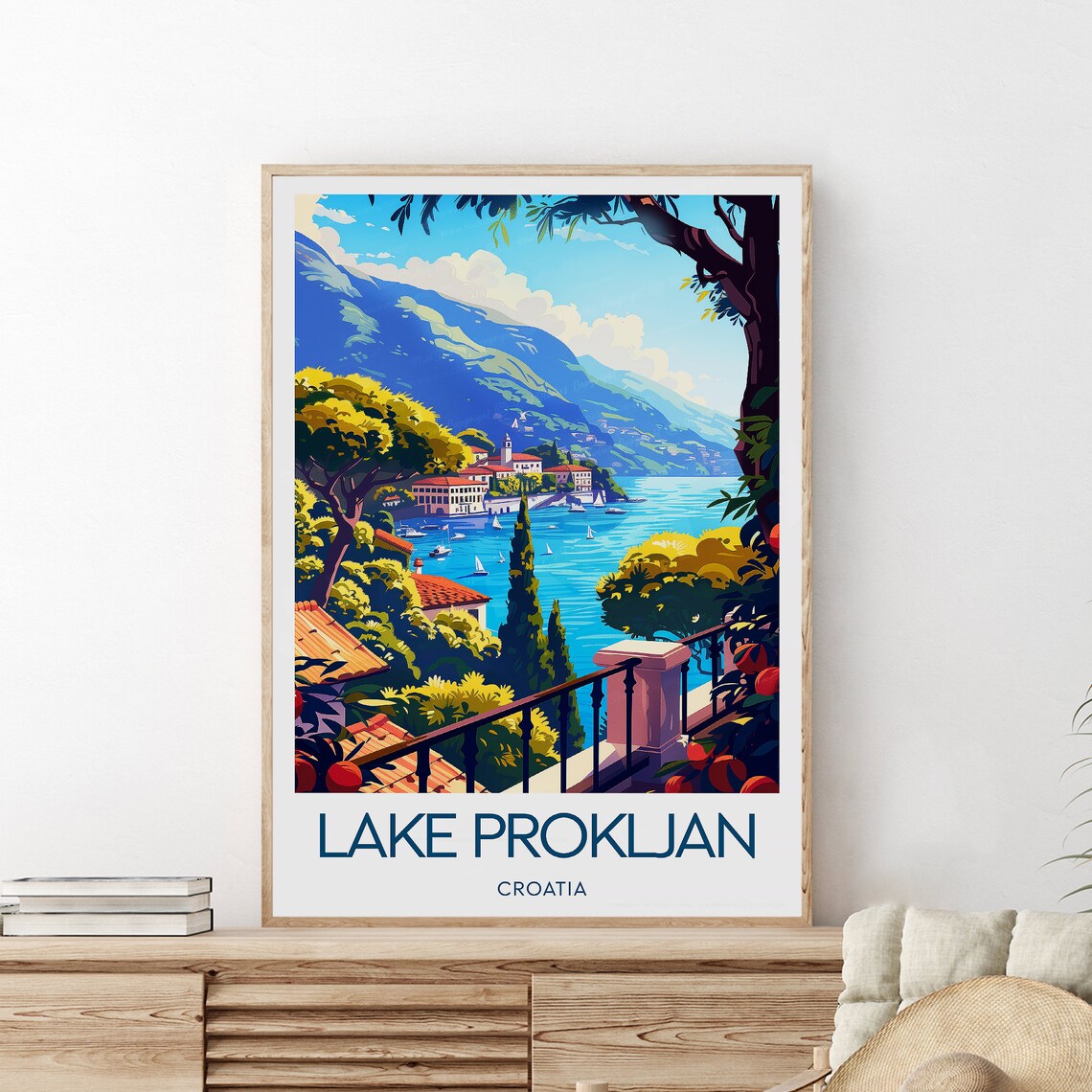 Lake Prokljan Croatia Balcony View Lakeside Village Travel Poster