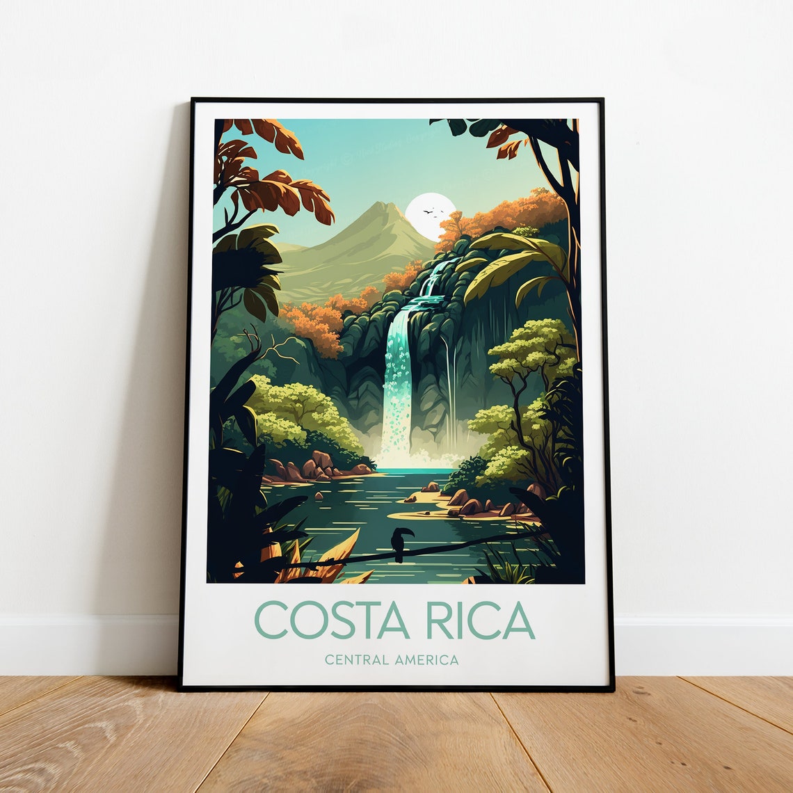 Costa Rica Waterfall Jungle with Arenal Volcano Central America Poster