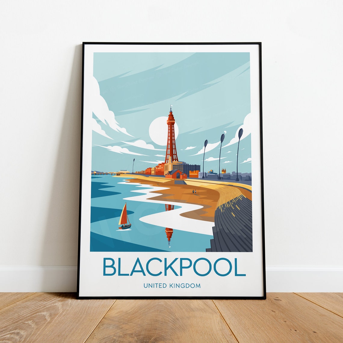 Blackpool United Kingdom Tower Seaside Promenade Sailboat Poster