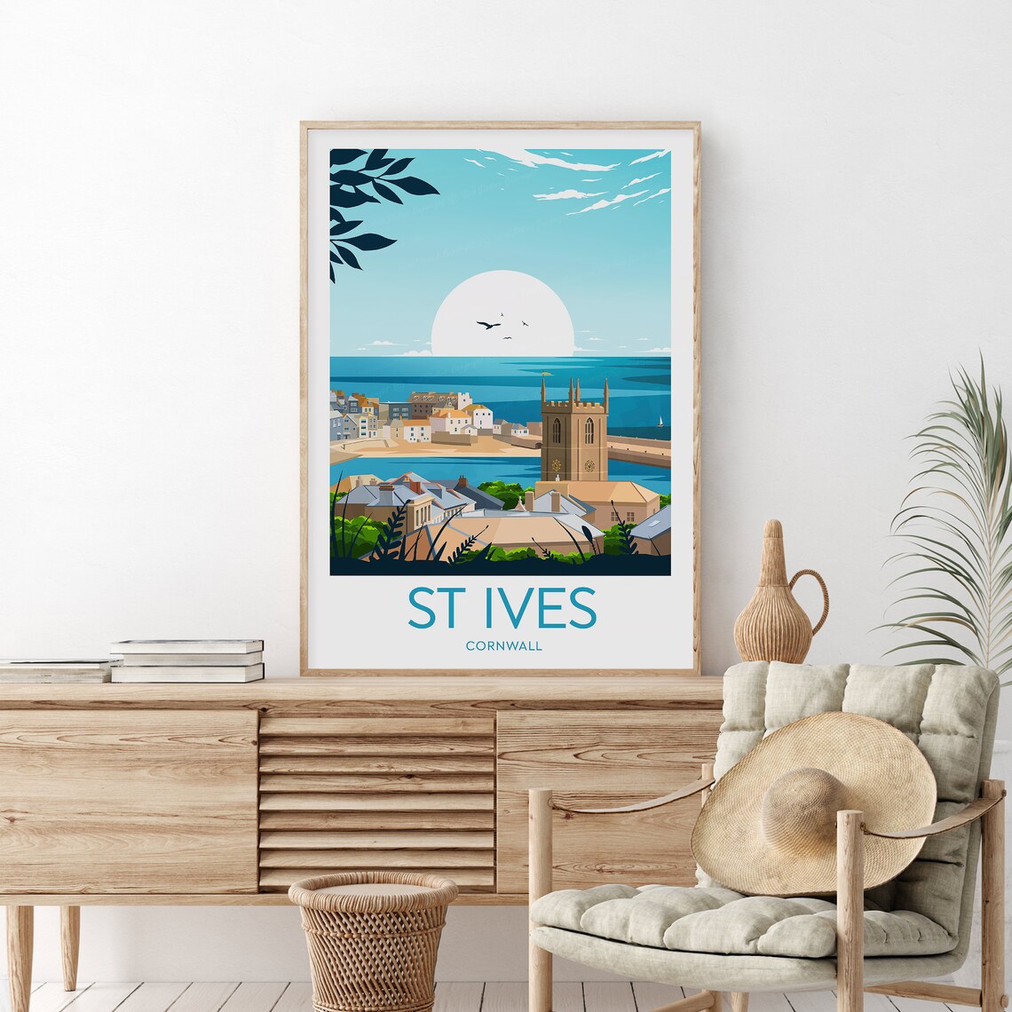 St Ives Cornwall Old Town Harbour Church Tower Sea View Poster - Image 2