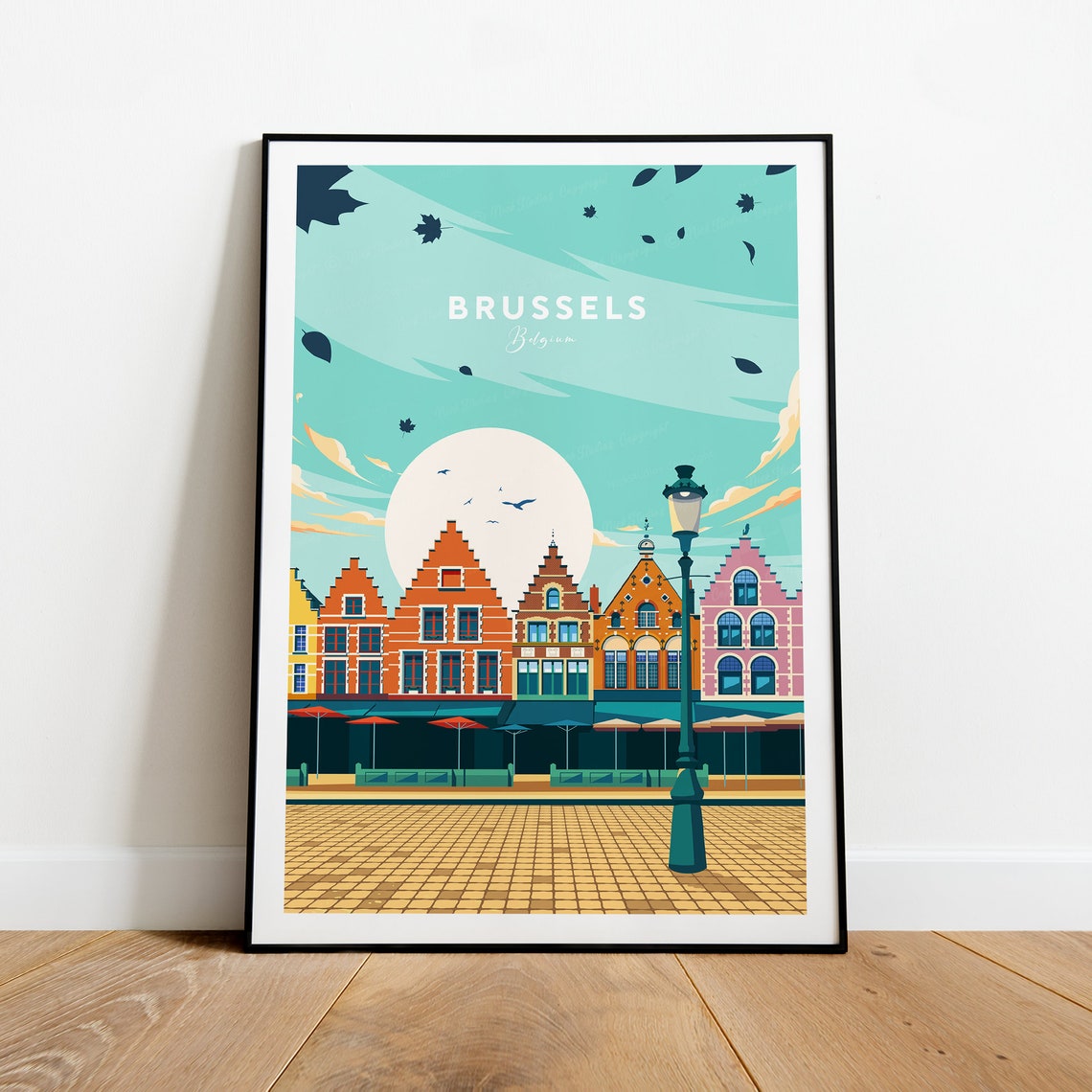 Brussels Belgium Old Town Square Vintage Travel Poster Artwork
