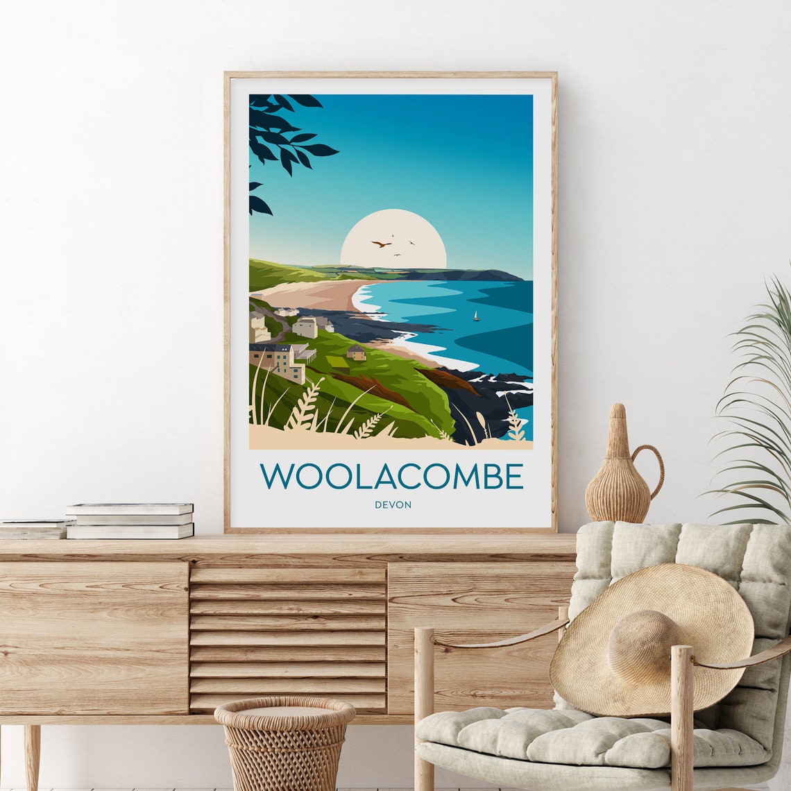 Woolacombe Devon England Golden Sandy Bay Coast Travel Poster