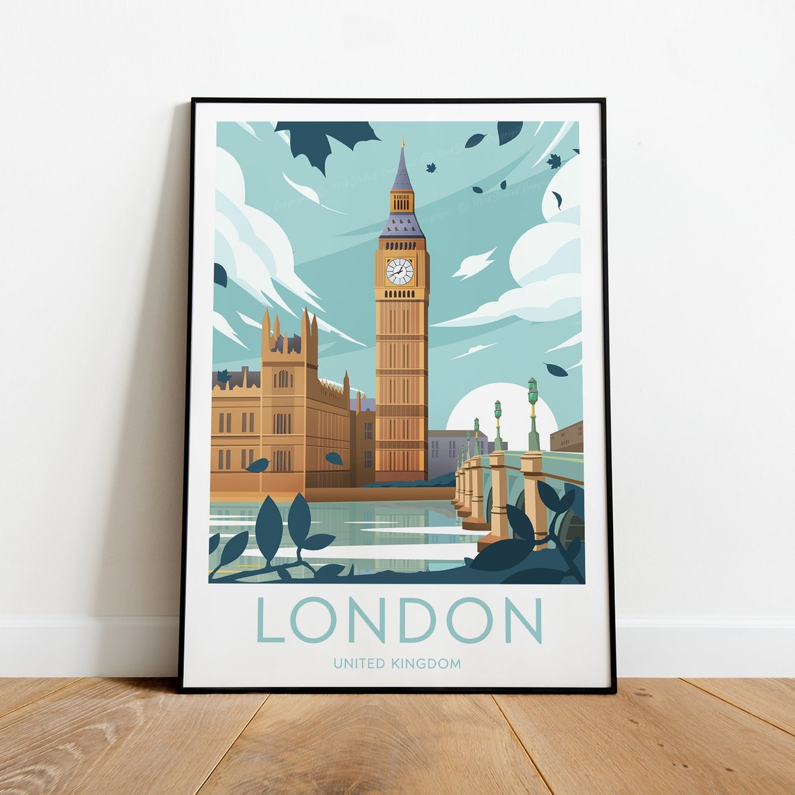 London United Kingdom Big Ben Westminster Riverside Travel Poster - Image 2