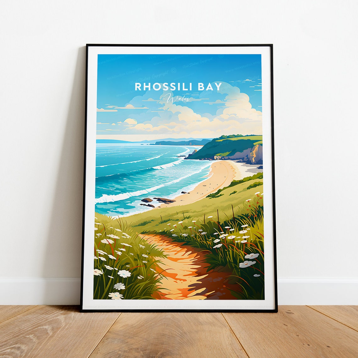 Rhossili Bay Wildflower Path down to the Beach in Wales Poster - Image 2