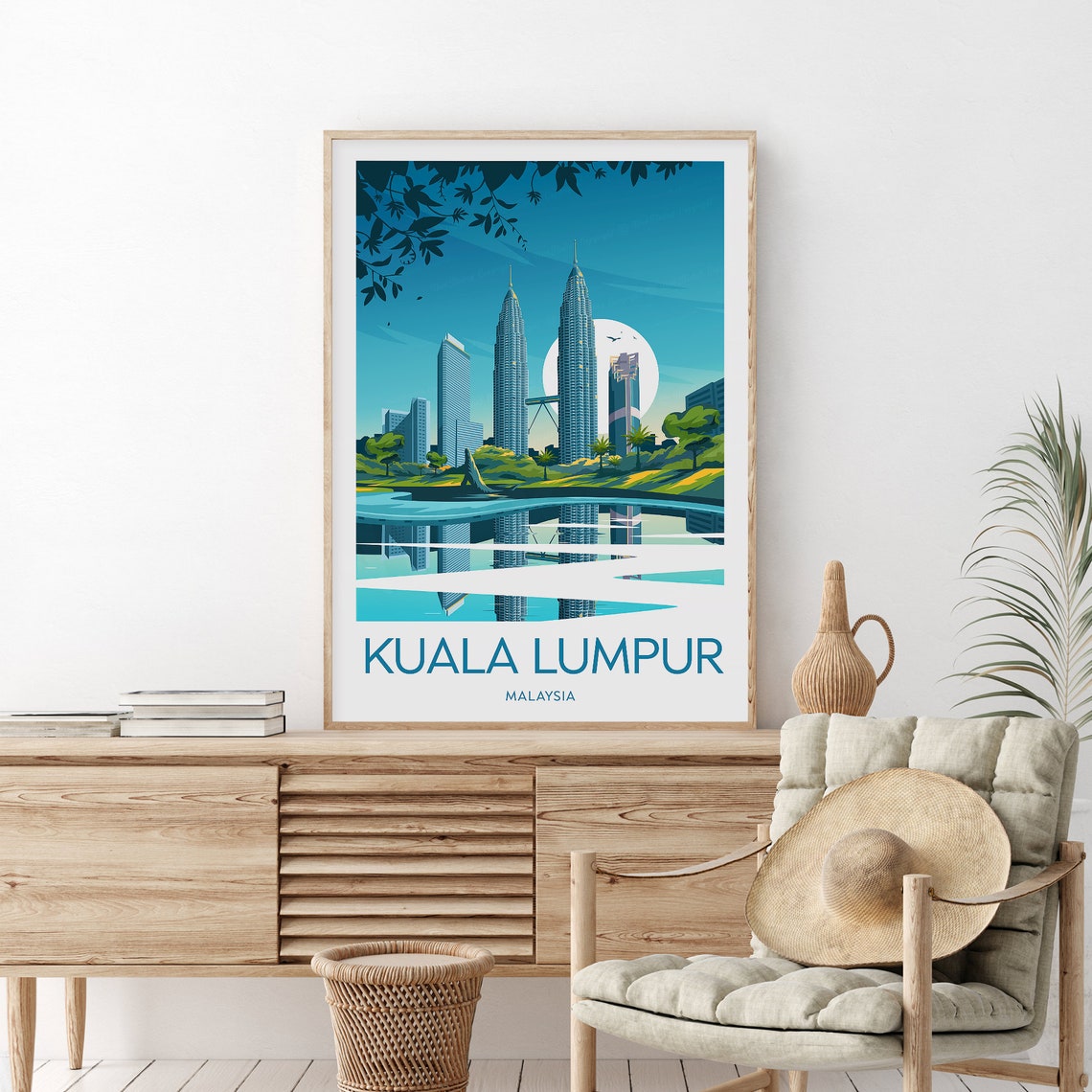 Kuala Lumpur Malaysia Petronas Towers Lake Reflection Poster