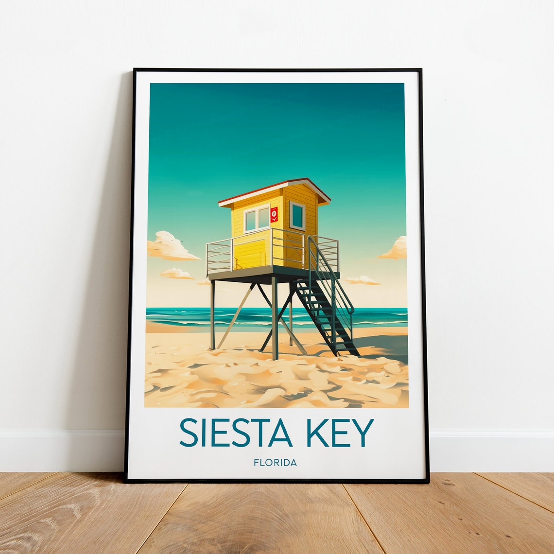 Siesta Key Florida Yellow Lifeguard Tower Beach Travel Poster