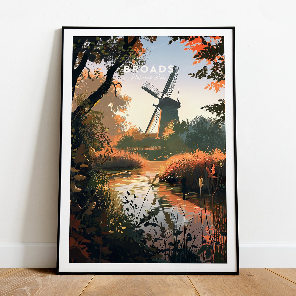 Broads National Park Windmill Marsh River Sunset Travel Poster - Image 2