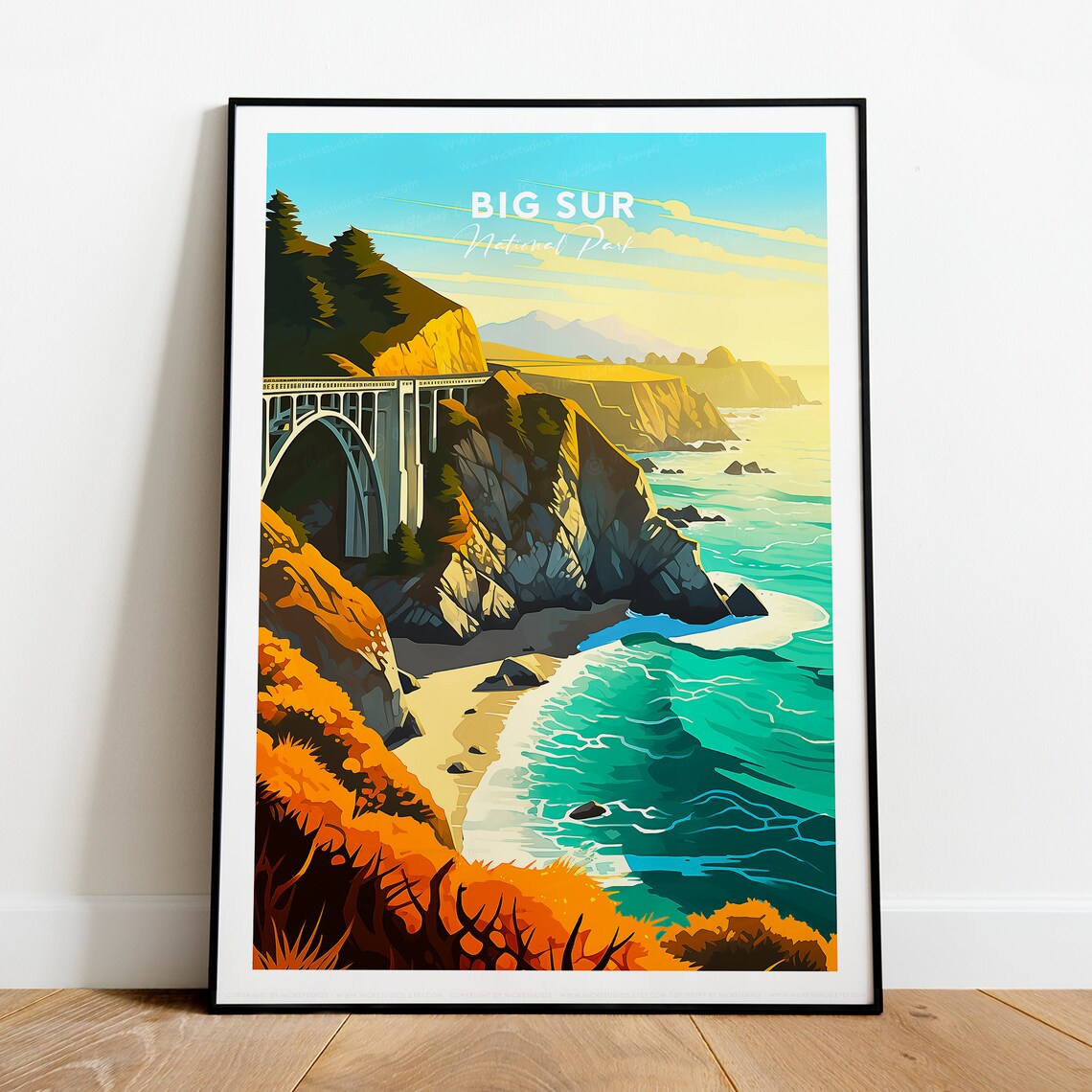 Big Sur California Bixby Creek Bridge Coastal Sunset Travel Poster